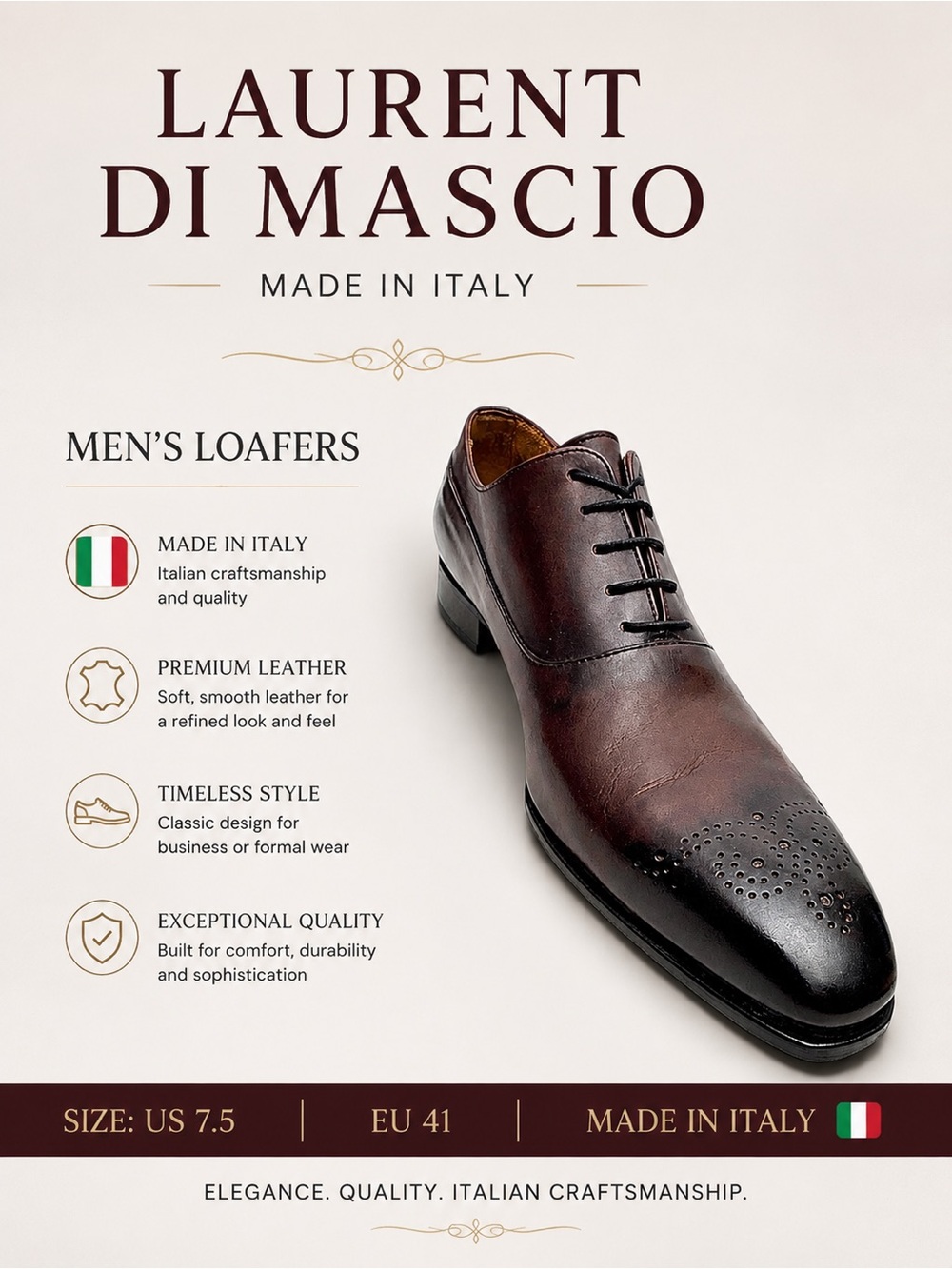 Laurent Di Mascio Dark Burgundy Leather Loafers Men’s US 7.5 EU 41